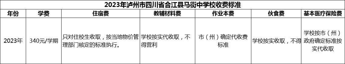 2024年瀘州市四川省合江縣馬街中學(xué)校學(xué)費(fèi)多少錢(qián)？