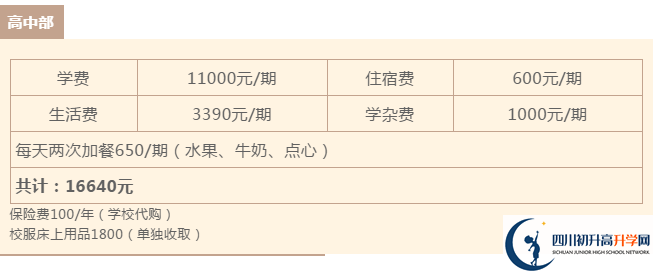 雅安北附實驗學(xué)校住宿費用是多少？